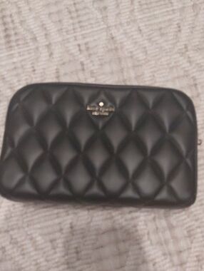 kate spade Black Quilted Cosmetic Pouch with Gold Logo
